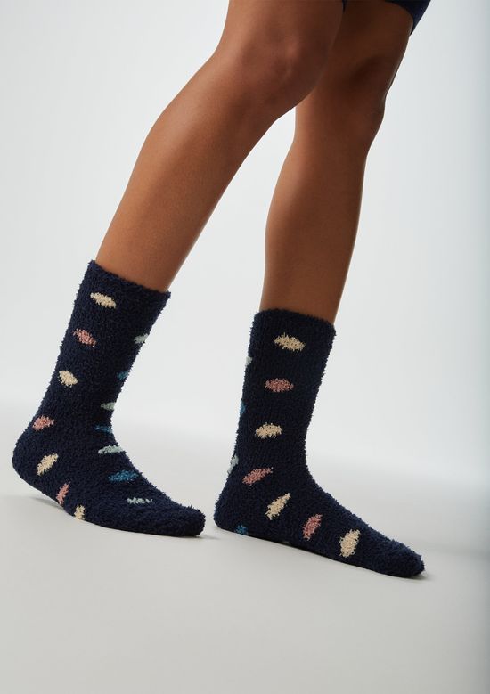 Foto do produto: Meia Unissex Estampada Cano Longo Em Tricô De Chenille - Azul
