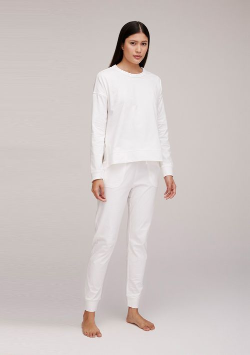 Pijama Feminino Longo Em Malha Super Cotton - Off White