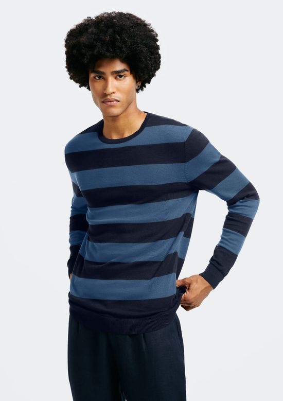Foto do produto: Blusão Básico Masculino Listrado Em Tricô - Azul