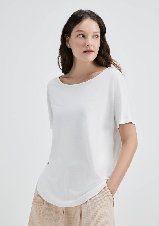 Foto do produto: Blusa Básica Feminina Manga Curta Ampla Em Viscose - Off white