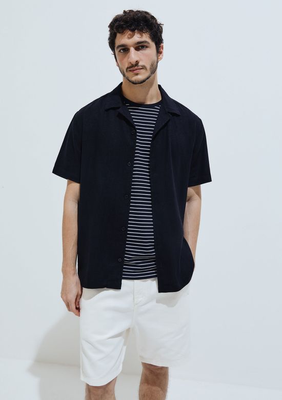 Foto do produto: Camisa Masculina Manga Curta Em Viscolinho - Preto