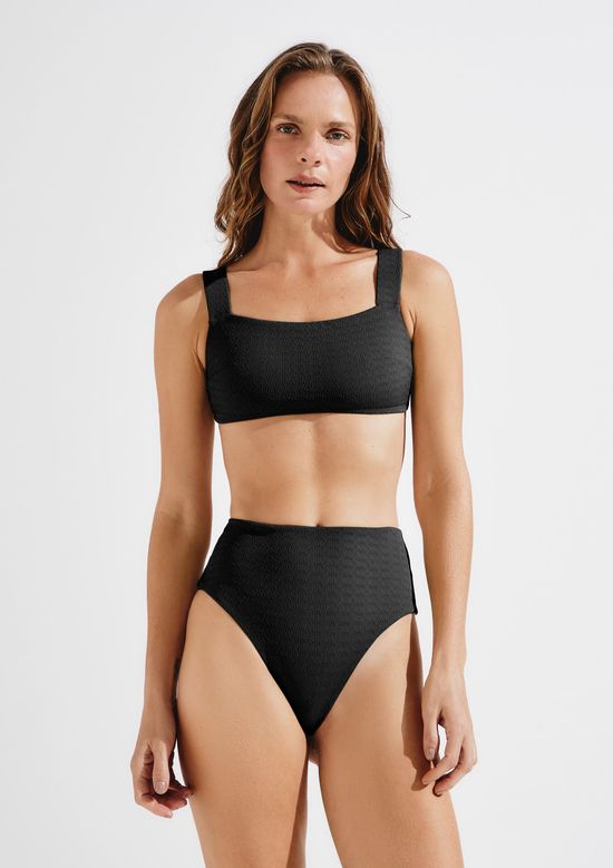 Foto do produto: Calcinha Biquíni Cintura Alta Texturizada Com Fio LYCRA® - Preto