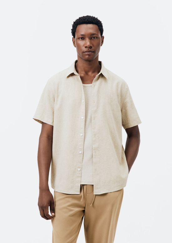 Foto do produto: Camisa Masculina Manga Curta Slim Com Linho - Off white