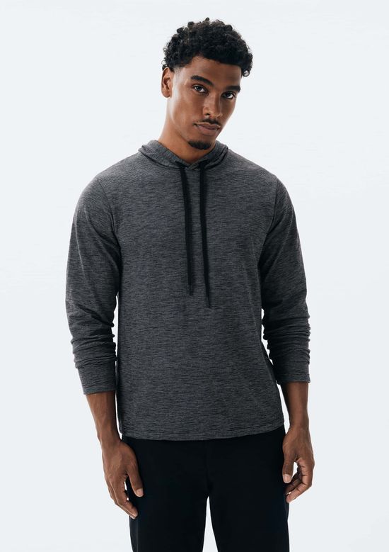 Foto do produto: Camiseta Básica Masculina Manga Longa Texturizada Com Capuz - Preto