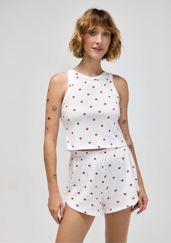 Foto do produto: Pijama Curto Feminino Estampado Em Ribana - Off white