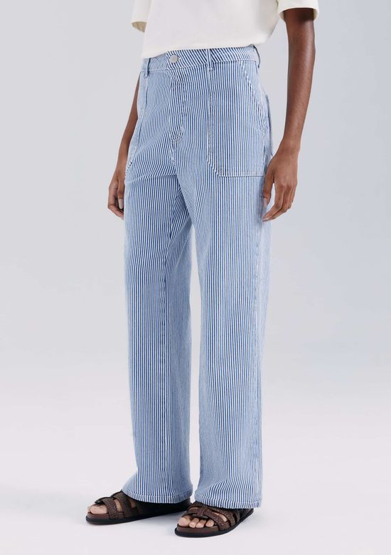 Foto do produto: Calça De Sarja Feminina Wide Leg Listrada - Azul