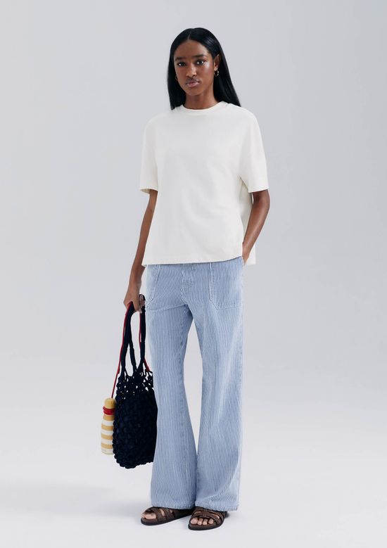 Foto do produto: Calça De Sarja Feminina Wide Leg Listrada - Azul