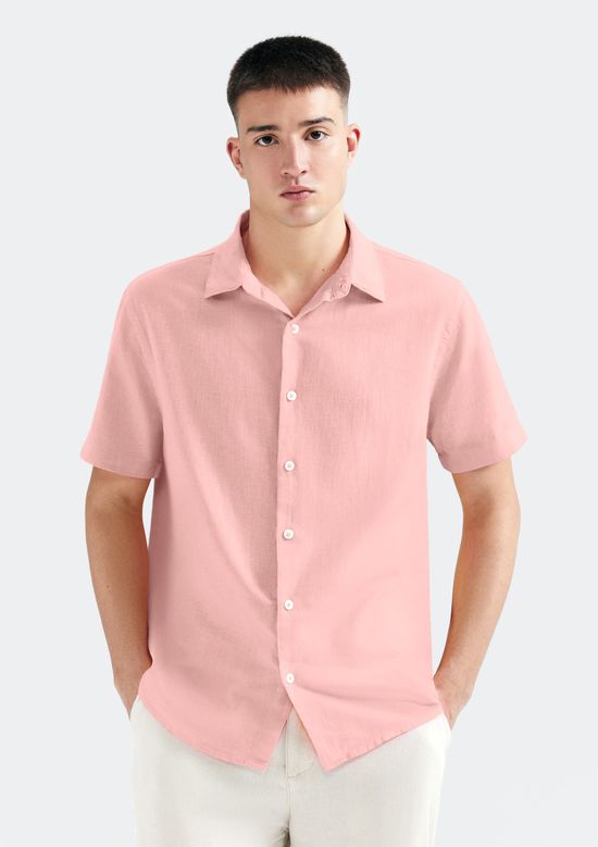 Foto do produto: Camisa Masculina Manga Curta Slim Com Linho - Rosa