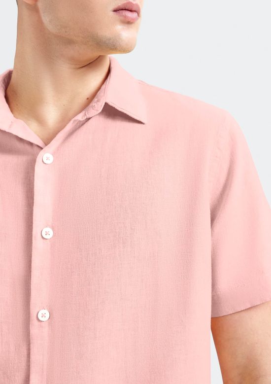 Foto do produto: Camisa Masculina Manga Curta Slim Com Linho - Rosa