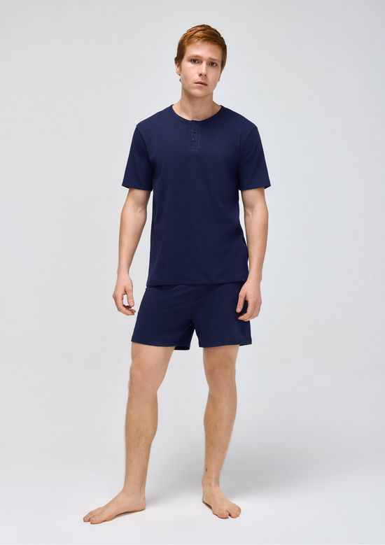 Foto do produto: Pijama Curto Masculino Gola Henley - Azul