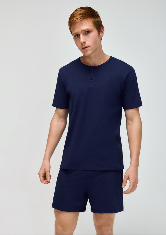 Foto do produto: Pijama Curto Masculino Gola Henley - Azul