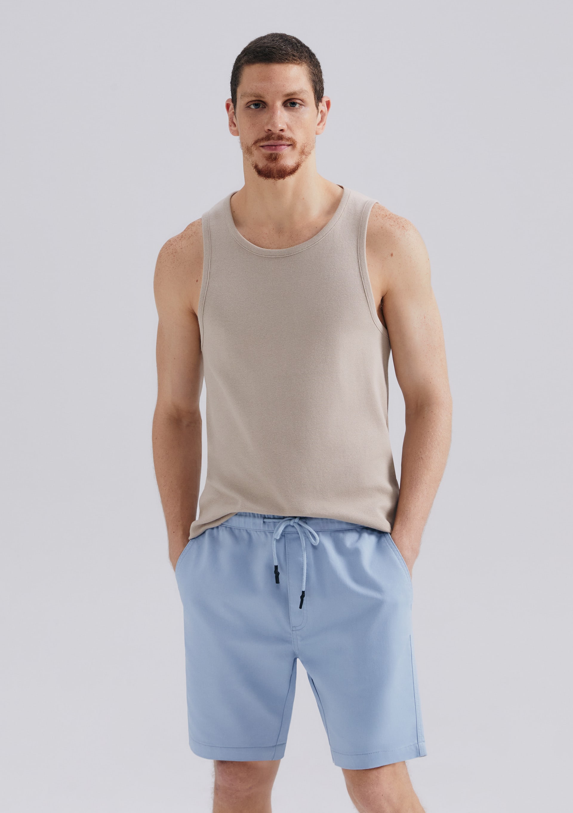 Bermuda Básica Masculina Jogger Em Sarja Moletom - Azul