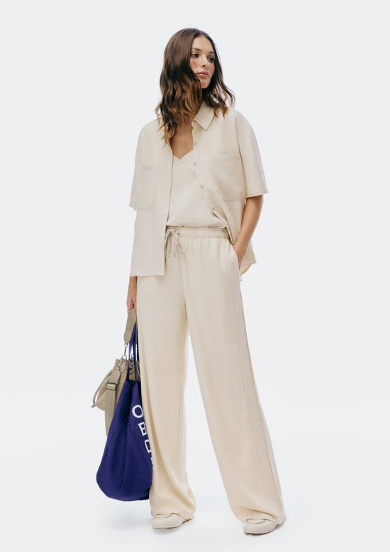 Foto do produto: Calça Feminina Pantalona Cintura Média - Creme