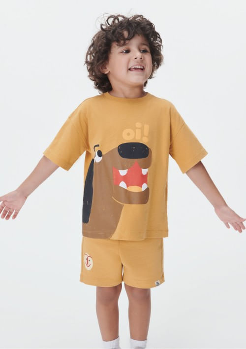 Foto do produto: Shorts Básico Infantil Menino Toddler Com Estampa - Amarelo