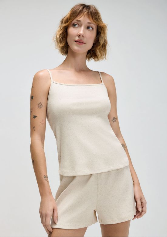 Foto do produto: Pijama Curto Feminino Em Ribana Com Linho - Off white
