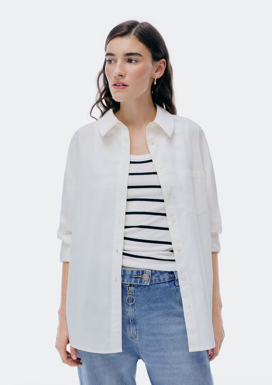 Foto do produto: Camisa Feminina Manga Longa Com Bolso - Branco