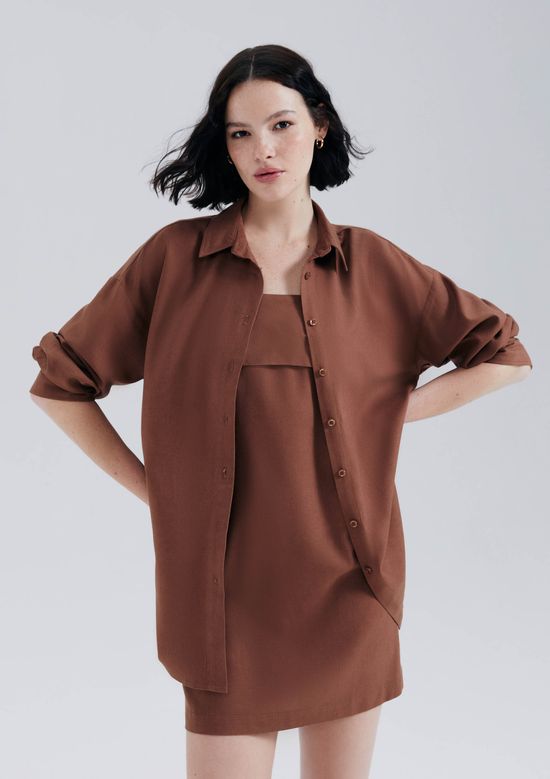 Foto do produto: Camisa Feminina Manga Longa Em Viscolinho - Marrom