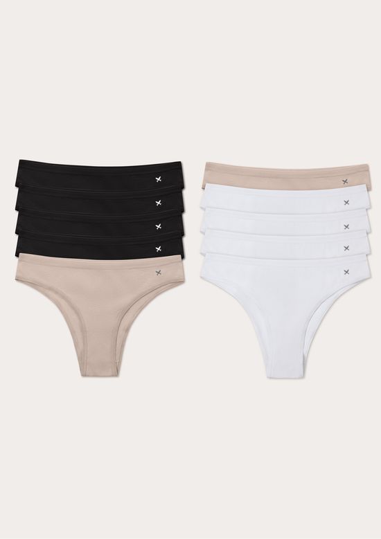 Foto do produto: Kit 10 Calcinhas Básicas Tanga Em Algodão - Multicolorido