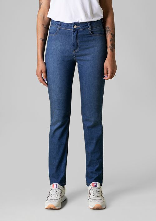 Calça Jeans Feminina Cintura Alta Com Bolso - Azul