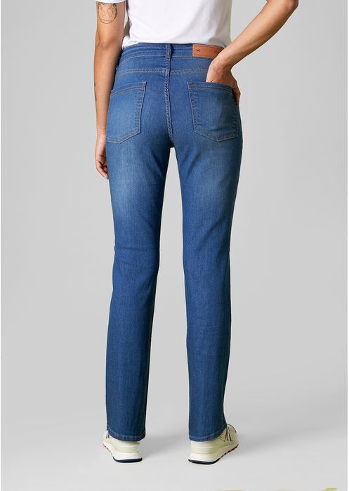 Calça Jeans Feminina Cintura Alta Com Bolso - Azul Médio