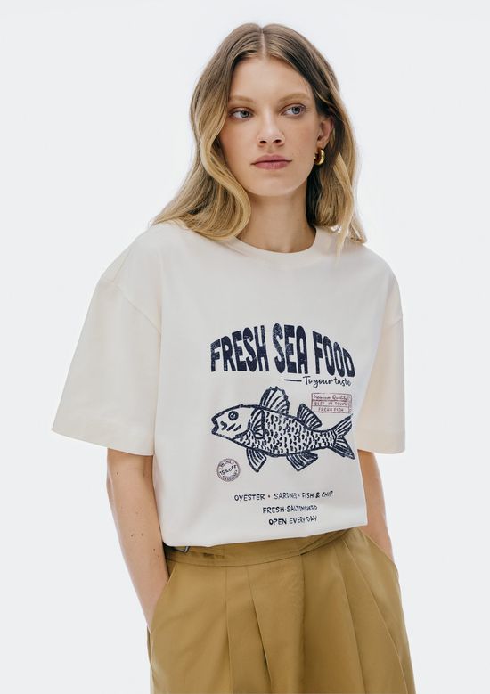Foto do produto: Blusa Feminina Oversized Estampada Super Cotton - Creme
