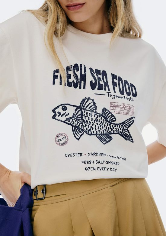 Foto do produto: Blusa Feminina Oversized Estampada Super Cotton - Creme