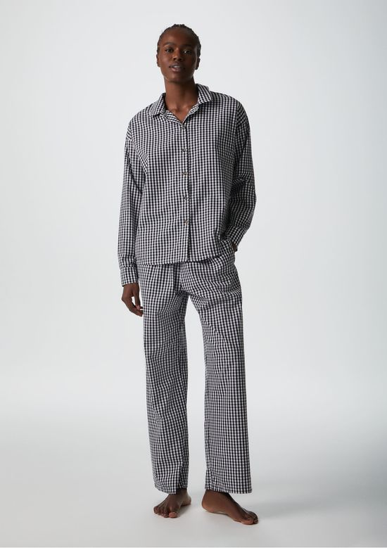 Foto do produto: Pijama Longo Feminino Fio Tinto Xadrez - Preto