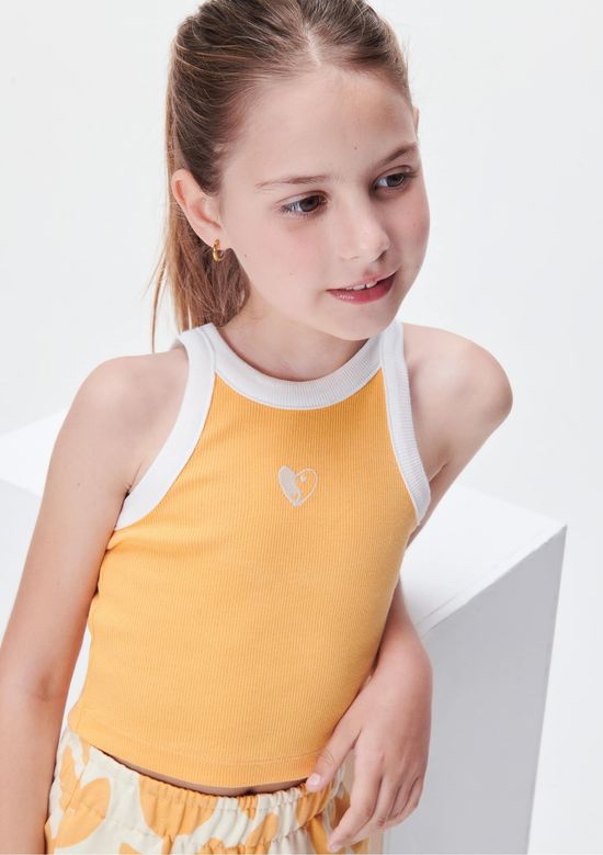 Foto do produto: Regata Cropped Infantil Menina Em Ribana - Laranja