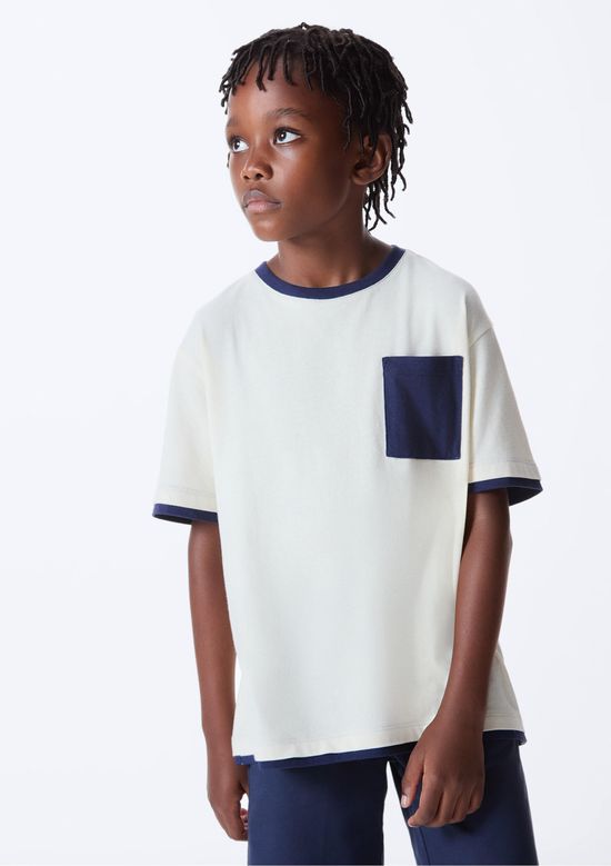 Foto do produto: Camiseta Infantil Menino Decote Em Ribana Oversized - Creme
