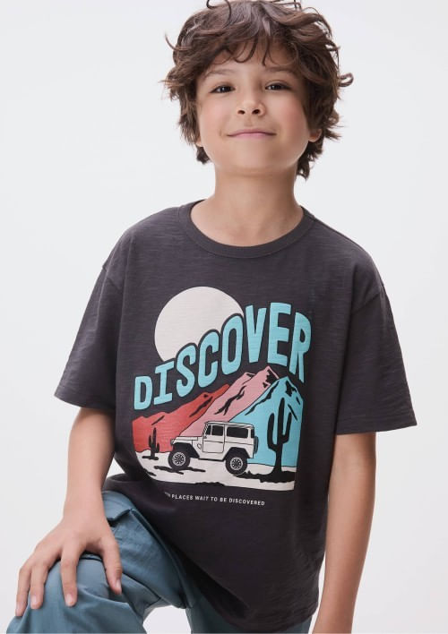 Foto do produto: Camiseta Oversized Infantil Menino Com Estampa - Cinza