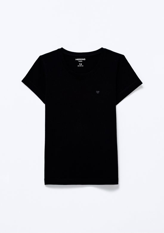 Foto do produto: Blusa Básica Infantil Menina Manga Curta Slim Com Bordado Coração - Preto