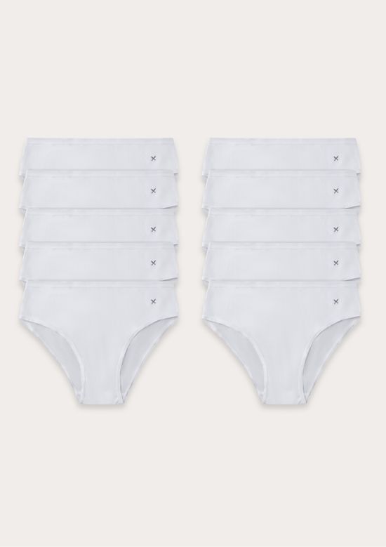 Foto do produto: Kit 10 Calcinhas Básicas Caleçon Em Algodão - Branco