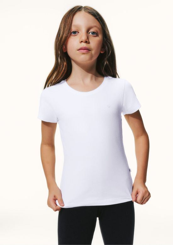 Foto do produto: Blusa Básica Infantil Menina Manga Curta Slim Com Bordado Coração - Branco
