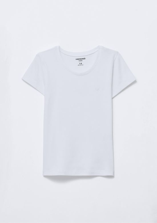 Foto do produto: Blusa Básica Infantil Menina Manga Curta Slim Com Bordado Coração - Branco
