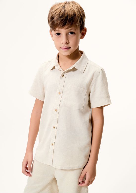 Foto do produto: Camisa Infantil Menino Manga Curta Com Linho - Bege