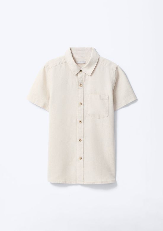 Foto do produto: Camisa Infantil Menino Manga Curta Com Linho - Bege