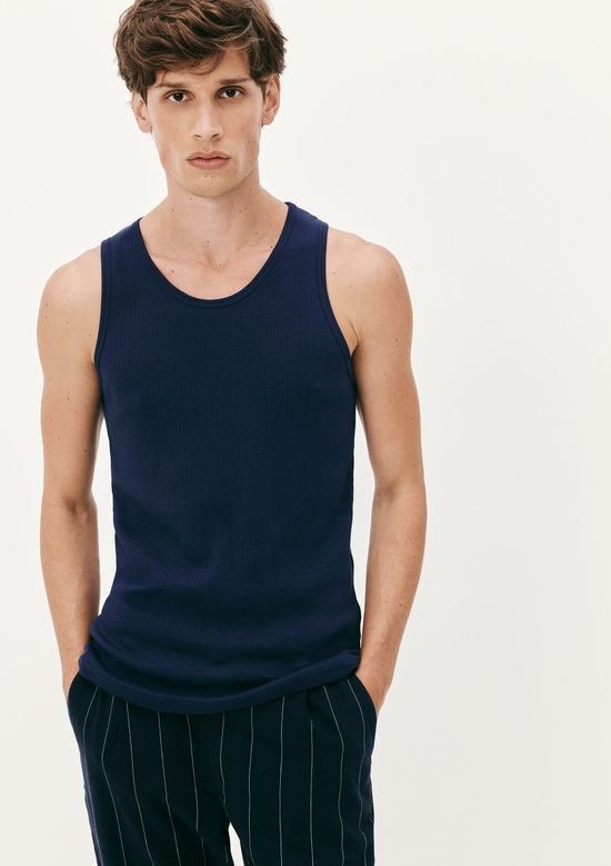 Foto do produto: Regata Básica Masculina Slim Em Ribana Canelada - Azul