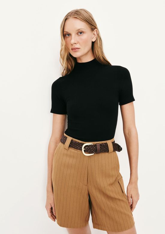 Foto do produto: Blusa Básica Feminina Gola Alta Em Ribana Canelada - Preto