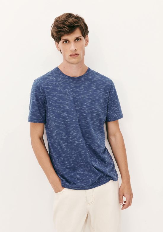 Foto do produto: Camiseta Básica Masculina Regular Em Malha Jet Com Bordado - Azul