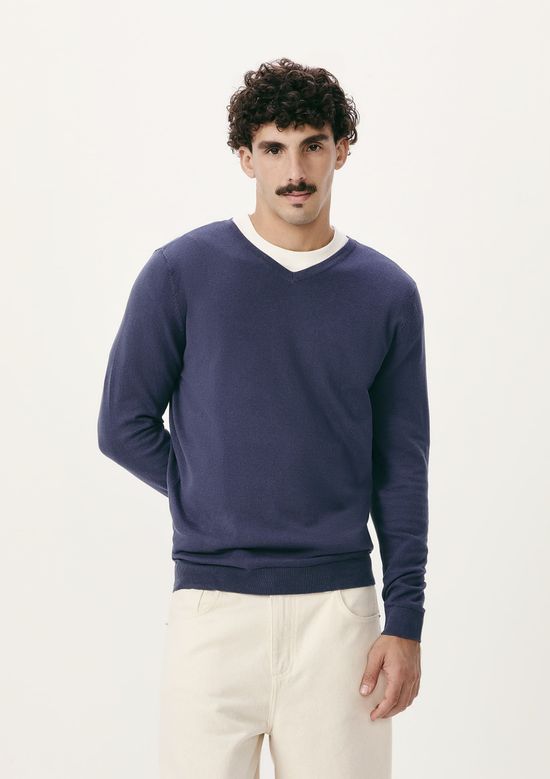 Foto do produto: Suéter Básico Masculino Regular Gola V - Azul