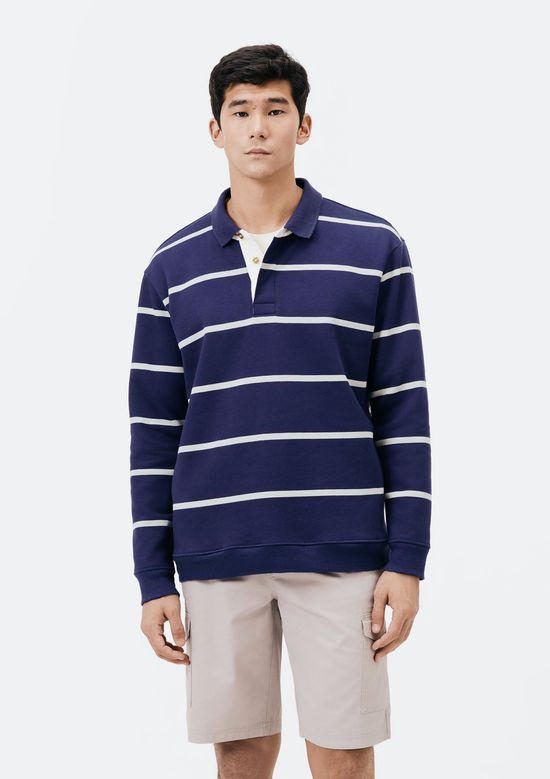 Foto do produto: Polo Masculina Em Moletom Listrado - Azul