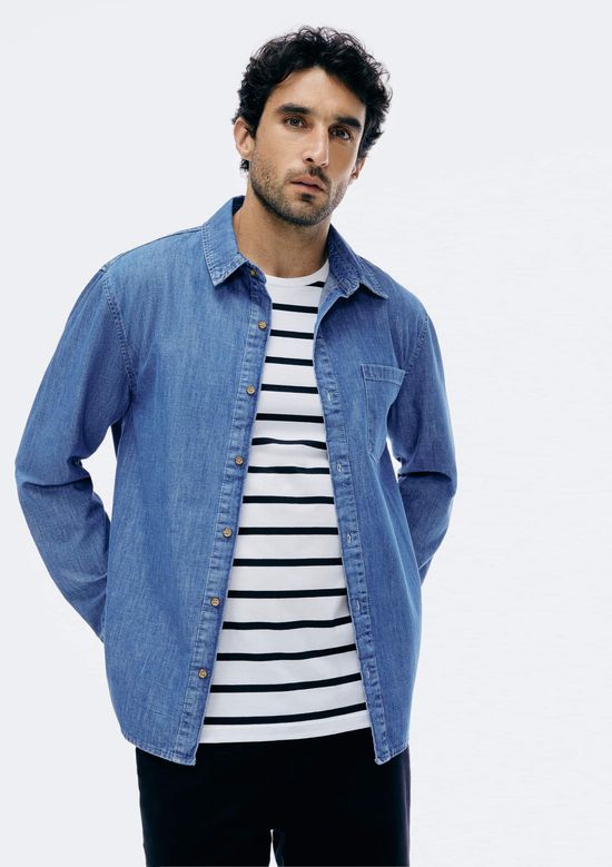 Foto do produto: Camisa Jeans Masculina Manga Longa - Azul