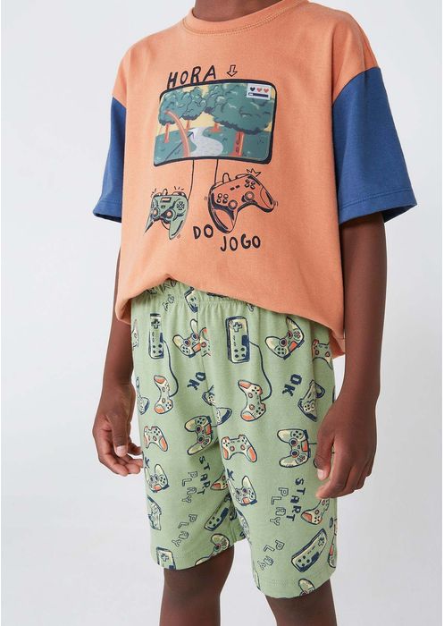 Pijama Infantil Menino Curto Estampado - Laranja