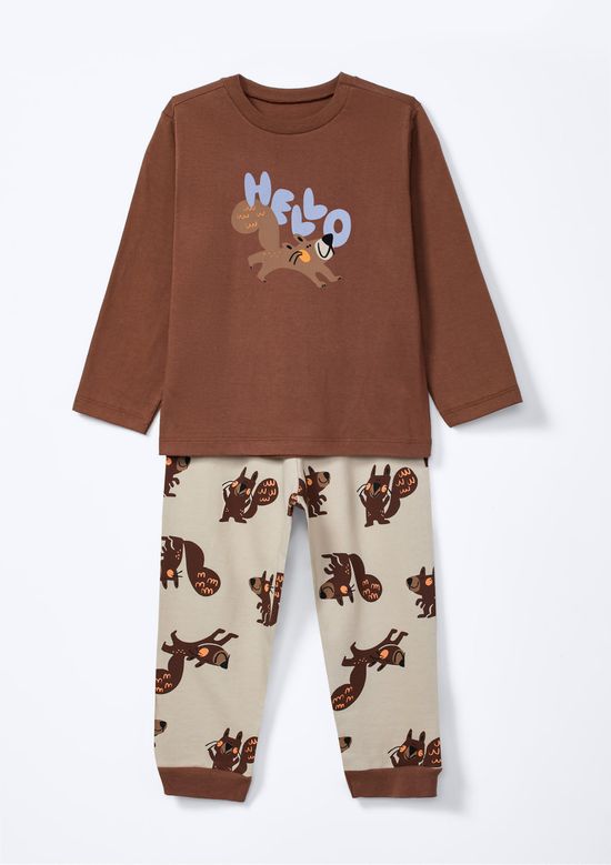 Foto do produto: Conjunto Longo Infantil Menino Toddler Estampado - Marrom