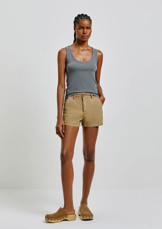 Foto do produto: Shorts Básico Feminino Chino Cintura Média Em Sarja - Marrom