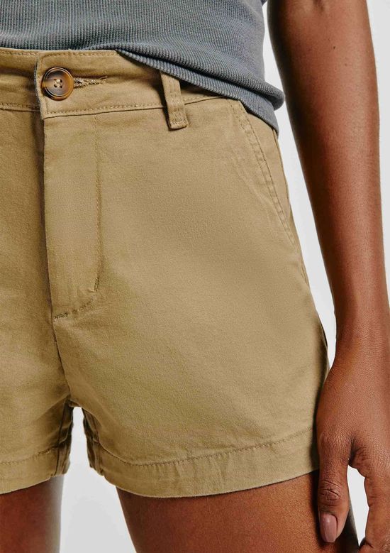 Foto do produto: Shorts Básico Feminino Chino Cintura Média Em Sarja - Marrom