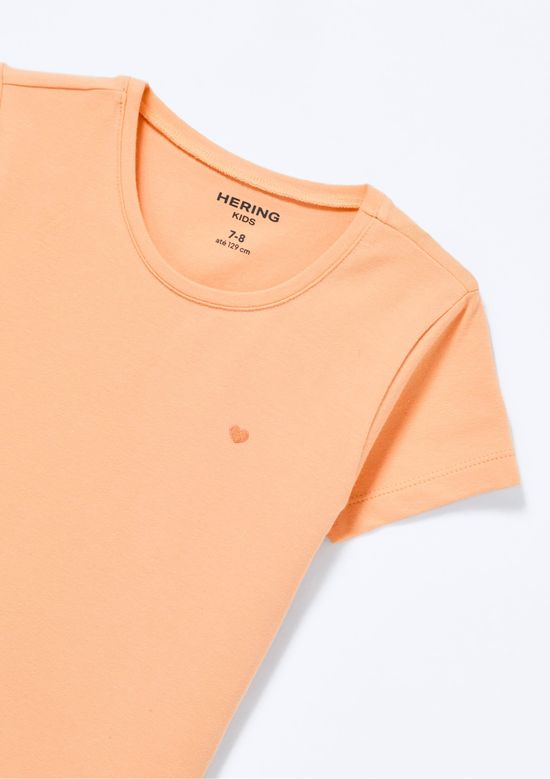 Foto do produto: Blusa Básica Infantil Menina Com Bordado Coração - Laranja