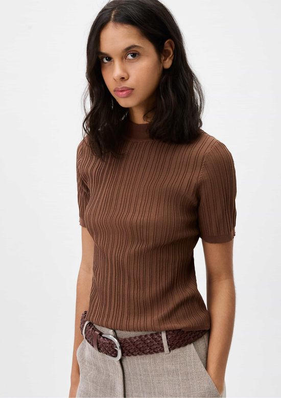 Foto do produto: Blusa Feminina Manga Curta Em Tricô - Marrom