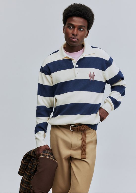 Foto do produto: Polo Unissex Manga Longa Em Tricô Listrado Hering + Welcome - Azul