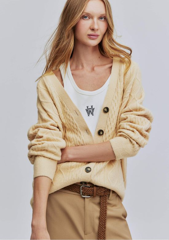 Foto do produto: Cardigan Unissex Em Tricô Trançado Hering + Welcome - Bege